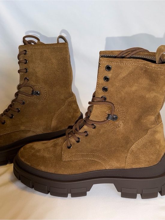 Moncler Shoes - Moncler Suede Combat Lug Sole Boots Brown Size 39 New